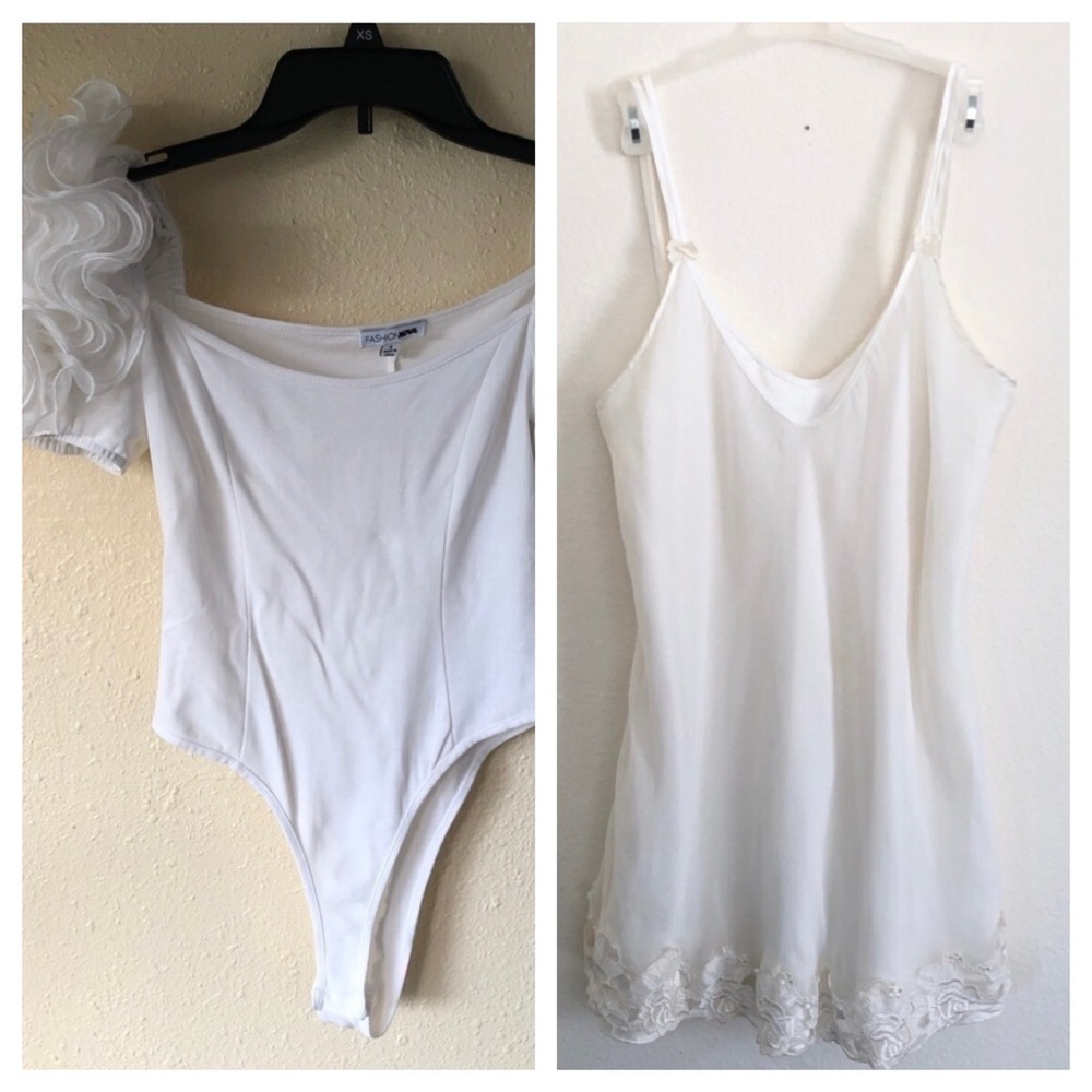 2 Items 1  White Lacey lingerie Negligee S & 1 Puff Sleeve Bodysuit S